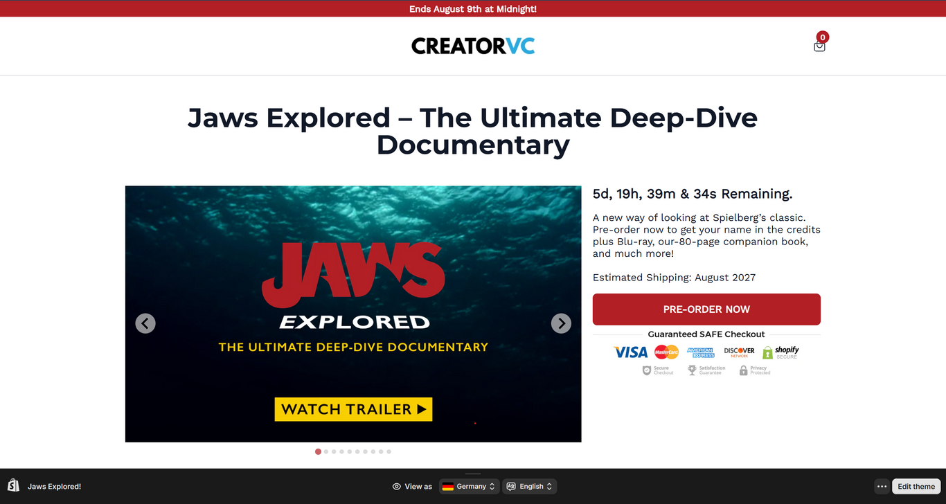 CREATORVC Case Study: Custom Shopify Theme Development For Campaign-Led Documentary Releases