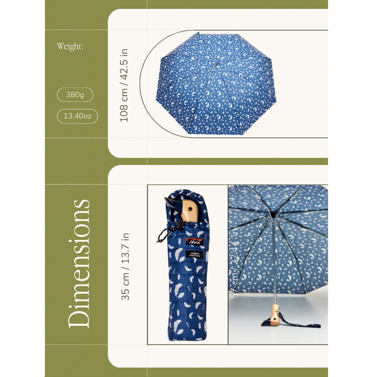 Sleep-Friendly Navy Nanga Compact Duck Umbrella - Original Duckhead