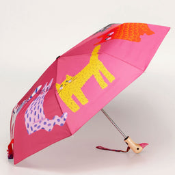 Pink umbrella with cat illustrations on a white background